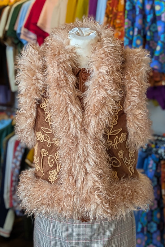 Whiskey Embroidered Fur Collar - Waistcoat